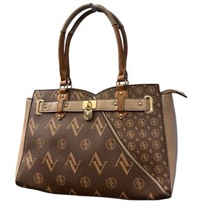 NEW Adrienne Vittadini Signature Logo Collection Satchel Monogram Lock Detail